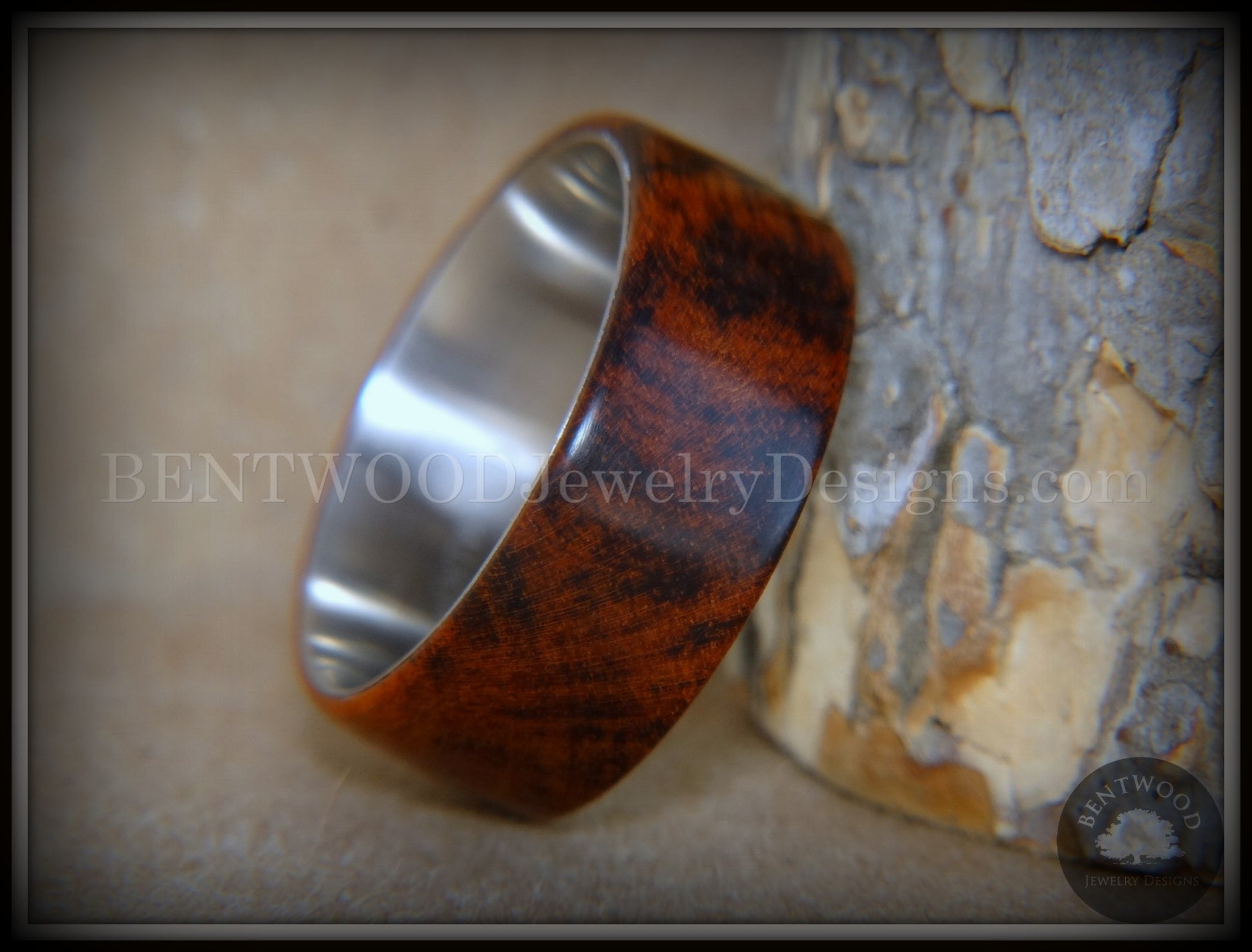 Bentwood Ring - "Snake-Skin" Snake Wood Ring on Titanium Steel Comfort Fit Metal Core     ***  Limited Supply  *** handcrafted bentwood wooden rings wood wedding ring engagement