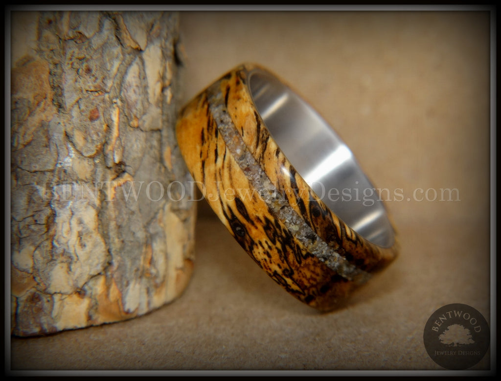 Bentwood Ring - "Spalted" Live Oak Beach Sand Inlay Stainless Steel Core handcrafted bentwood wooden rings wood wedding ring engagement