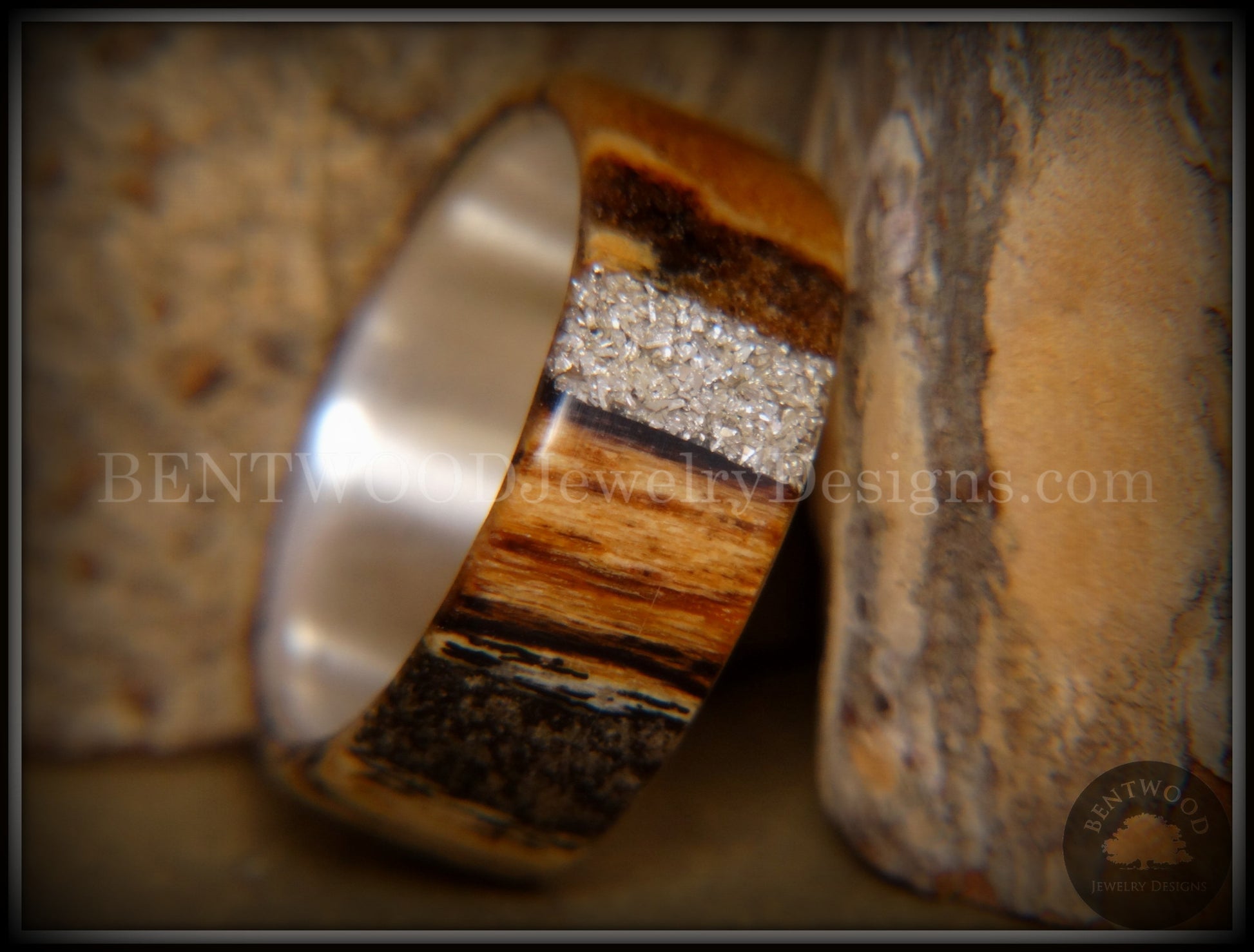 Bentwood Ring - Spalted Maple Ring on Fine Silver Core and Transverse Silver Glass Inlay handcrafted bentwood wooden rings wood wedding ring engagement