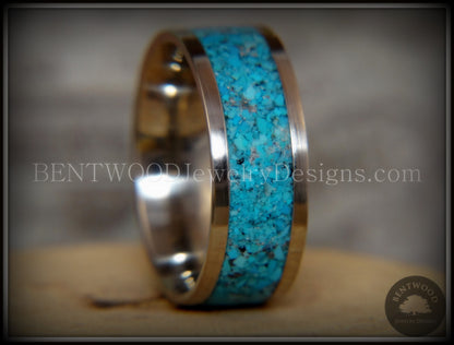 Bentwood Ring - Turquoise Inlay on Surgical Grade Stainless Steel Comfort Fit Metal Core handcrafted bentwood wooden rings wood wedding ring engagement