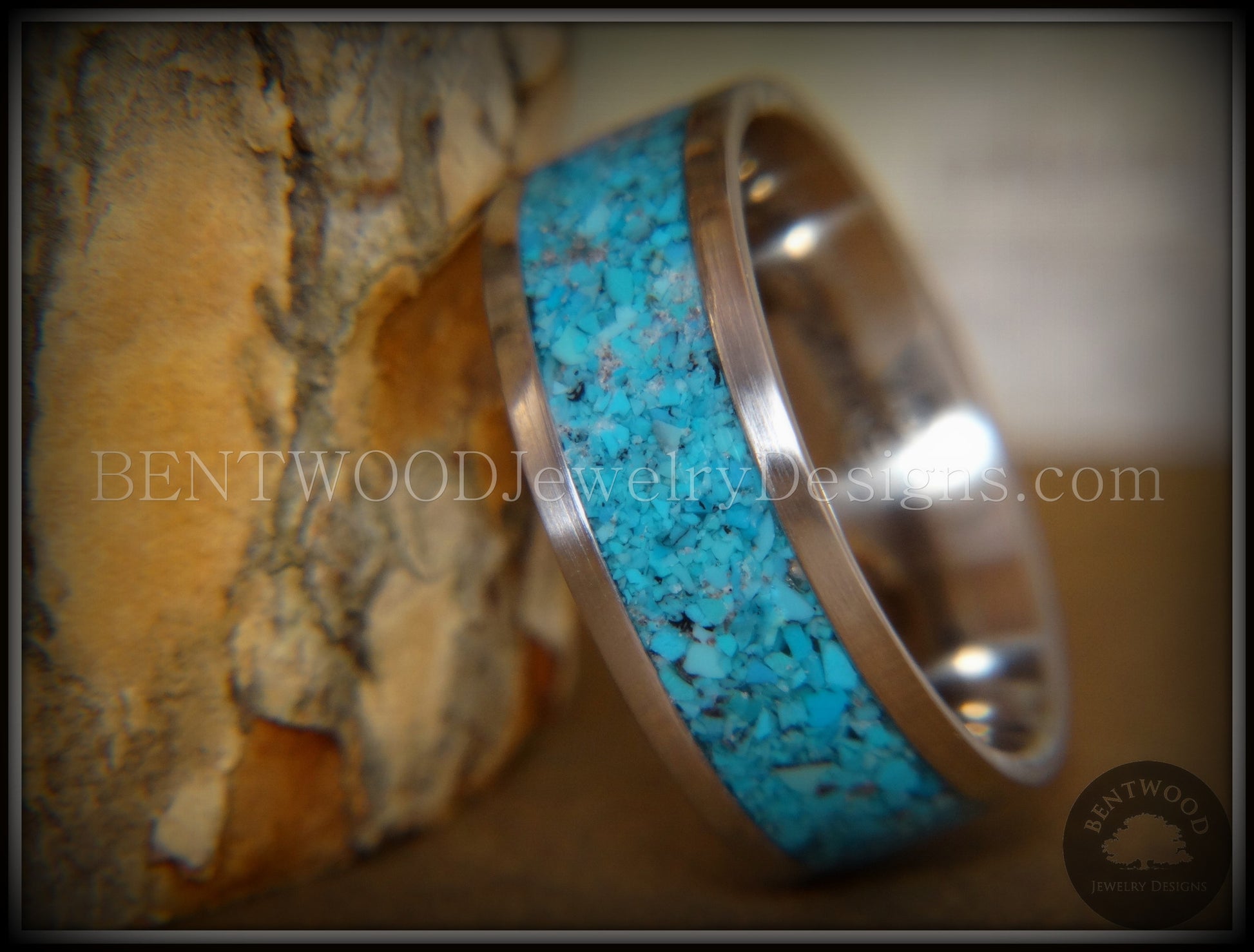 Bentwood Ring - Turquoise Inlay on Surgical Grade Stainless Steel Comfort Fit Metal Core handcrafted bentwood wooden rings wood wedding ring engagement