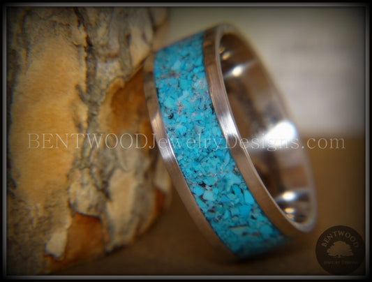 Bentwood Ring - Turquoise Inlay on Surgical Grade Stainless Steel Comfort Fit Metal Core handcrafted bentwood wooden rings wood wedding ring engagement