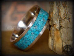 Bentwood Ring - Turquoise Inlay on Surgical Grade Stainless Steel Comfort Fit Metal Core handcrafted bentwood wooden rings wood wedding ring engagement