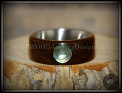 Bentwood Ring - "Sea Opal" Walnut with Abalone Paua Shell Inlay on Comfort Fit Surgical Steel Core handcrafted bentwood wooden rings wood wedding ring engagement