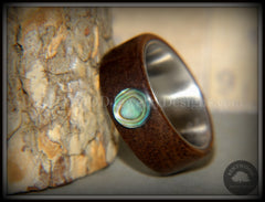 Bentwood Ring - "Sea Opal" Walnut with Abalone Paua Shell Inlay on Comfort Fit Surgical Steel Core handcrafted bentwood wooden rings wood wedding ring engagement