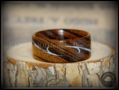 Bentwood Ring - "Scroll" Zebrawood Ring with Mother of Pearl Inlay handcrafted bentwood wooden rings wood wedding ring engagement