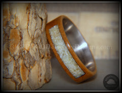 Bentwood Ring - "Pillar" European Walnut Wood with Connemara Marble Inlay Titanium Core handcrafted bentwood wooden rings wood wedding ring engagement