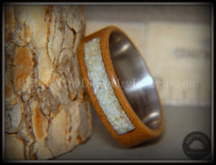 Bentwood Ring - "Pillar" European Walnut Wood with Connemara Marble Inlay Titanium Core handcrafted bentwood wooden rings wood wedding ring engagement