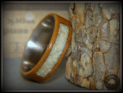 Bentwood Ring - "Pillar" European Walnut Wood with Connemara Marble Inlay Titanium Core handcrafted bentwood wooden rings wood wedding ring engagement