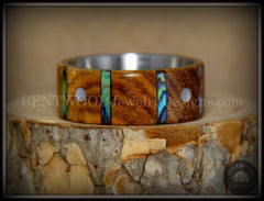 Bentwood Ring - "Frets" Zebrawood on Titanium Core with Guitar Fret Inlay using Paua Shell and Mother of Pearl Inlay handcrafted bentwood wooden rings wood wedding ring engagement