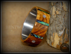 Bentwood Ring - "Frets" Zebrawood on Titanium Core with Guitar Fret Inlay using Paua Shell and Mother of Pearl Inlay handcrafted bentwood wooden rings wood wedding ring engagement