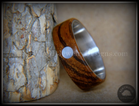 Bentwood Ring - "Sea Pearl" Zebrawood with Mother of Pearl Shell Inlay on Comfort Fit Surgical Steel Core