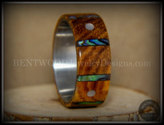 Bentwood Ring - "Frets" Zebrawood on Titanium Core with Guitar Fret Inlay using Paua Shell and Mother of Pearl Inlay handcrafted bentwood wooden rings wood wedding ring engagement