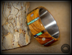 Bentwood Ring - "Frets" Zebrawood on Titanium Core with Guitar Fret Inlay using Paua Shell and Mother of Pearl Inlay handcrafted bentwood wooden rings wood wedding ring engagement