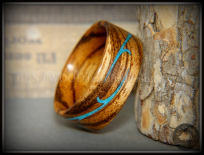Bentwood Ring - "Scroll" Zebrawood Ring with Turquoise Inlay handcrafted bentwood wooden rings wood wedding ring engagement