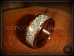 Bentwood Ring - Rosewood Wooden Ring with Silver, Green and Blue Glass Inlay handcrafted bentwood wooden rings wood wedding ring engagement