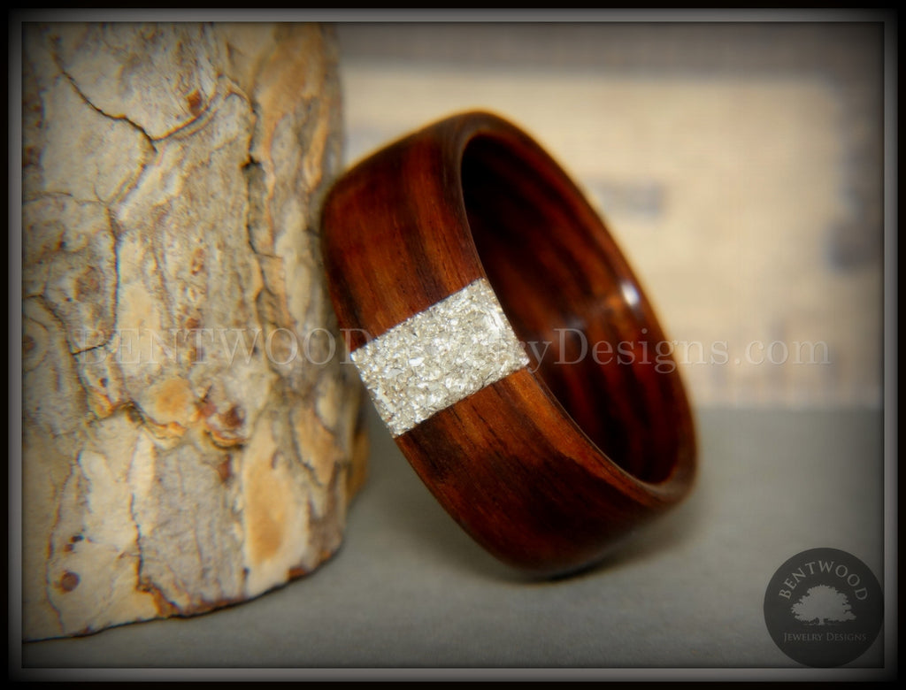 Bentwood Rings - Bethlehem Olivewood Wood Ring Set Silver Glass Inlays -  Bentwood Jewelry Designs - Custom Handcrafted Bentwood Wood Rings