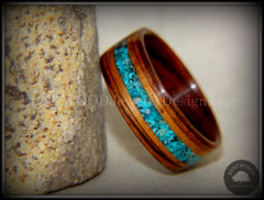 Bentwood Ring - Kingwood, Koa Wood and Chrysocolla Inlay handcrafted bentwood wooden rings wood wedding ring engagement