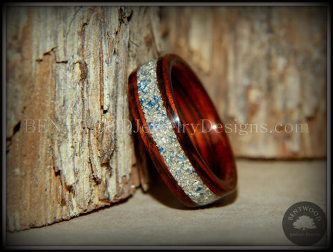 Bentwood Ring - Kingwood Wooden Ring with Bentwood Kingwood Wood Rings with Silver/Blue Glass Inlay