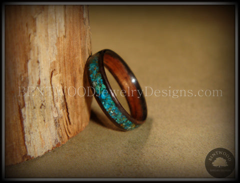 Bentwood Ring - Macassar Ebony Wood Ring and Chrysocolla Stone Inlay