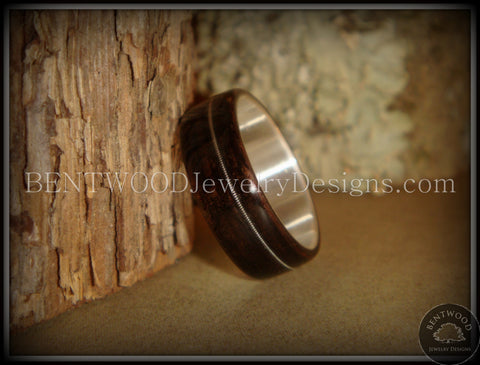 Bentwood Ring - Ebony Wood Ring with Wide Fine Silver Core and Thin Silver Guitar String Inlay