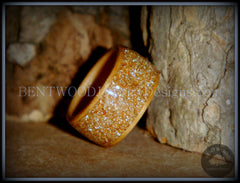 Bentwood Ring - "Caramel" Olivewood Wood Ring with Crushed Gold Glass Inlay handcrafted bentwood wooden rings wood wedding ring engagement