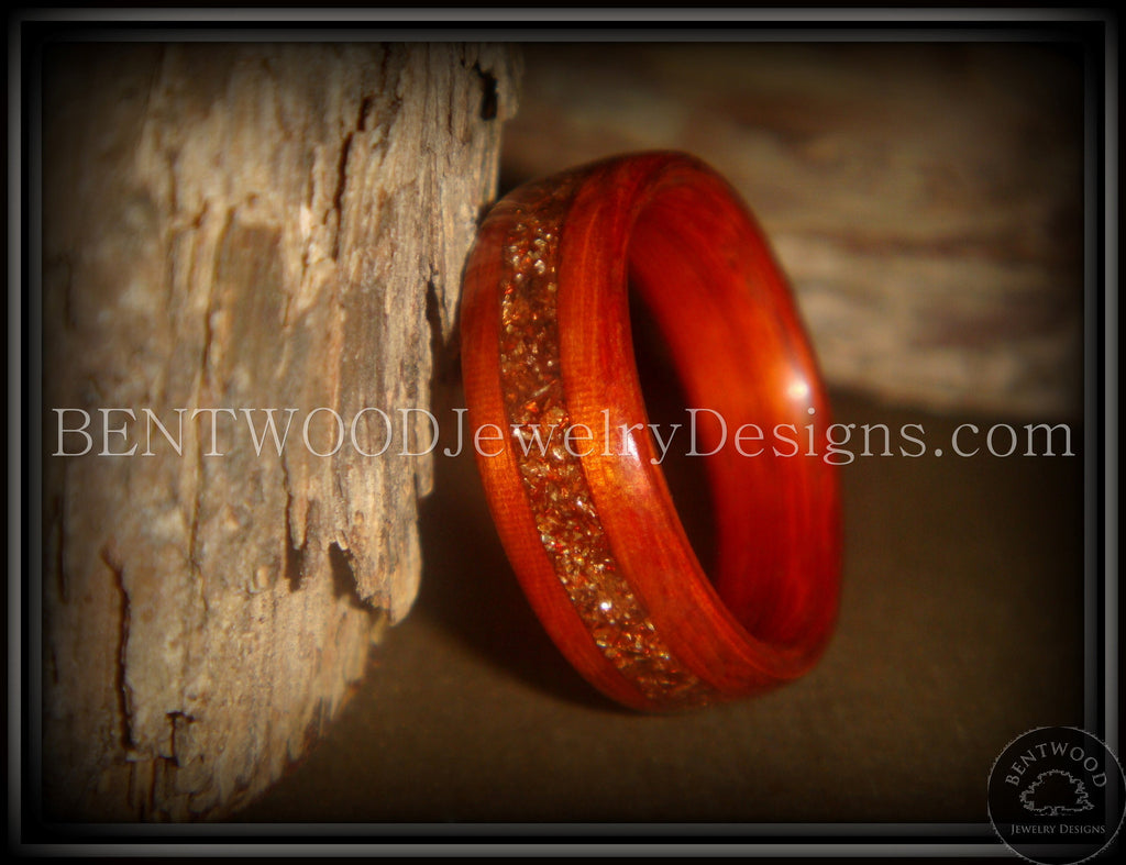 Bentwood Ring - African padauk wood ring with German copper and amber glass inlay handcrafted bentwood wooden rings wood wedding ring engagement
