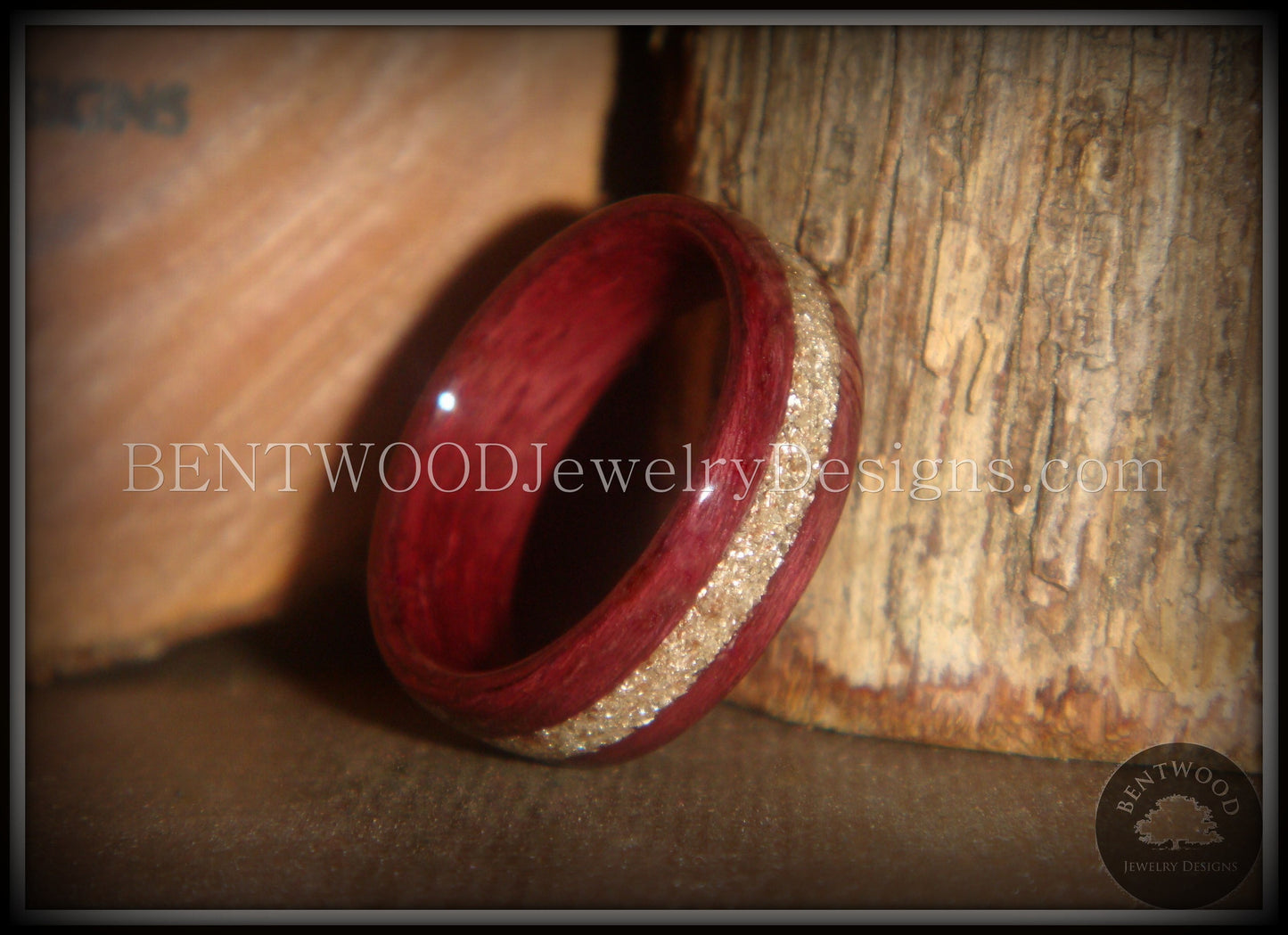 Bentwood Ring - Purpleheart Wood Ring with German Silver Glass Inlay handcrafted bentwood wooden rings wood wedding ring engagement