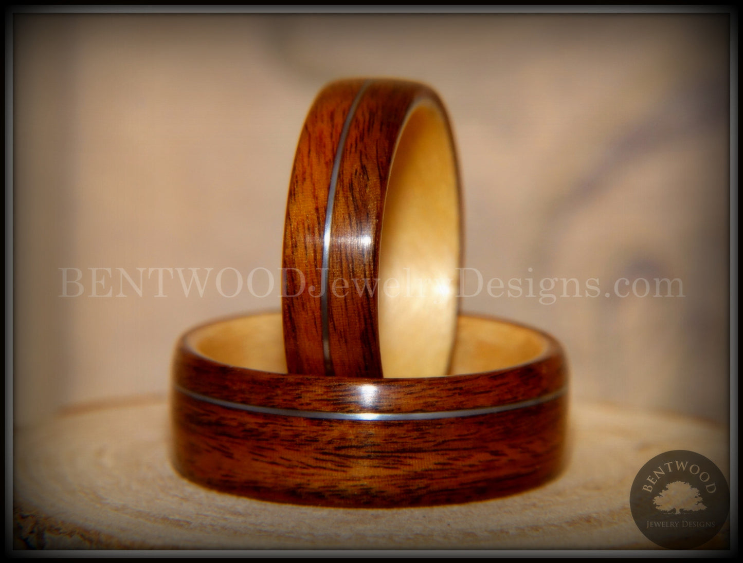 Bentwood Rings Set - S. American Rosewood and N. American Maple with Silver Wire Inlays handcrafted bentwood wooden rings wood wedding ring engagement