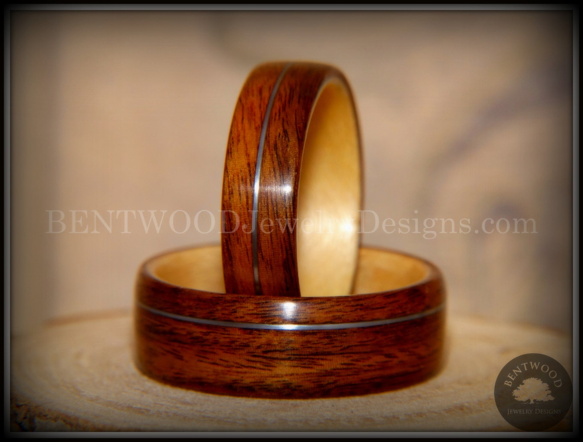 Bentwood Rings Set - S. American Rosewood and N. American Maple with Silver Wire Inlays handcrafted bentwood wooden rings wood wedding ring engagement