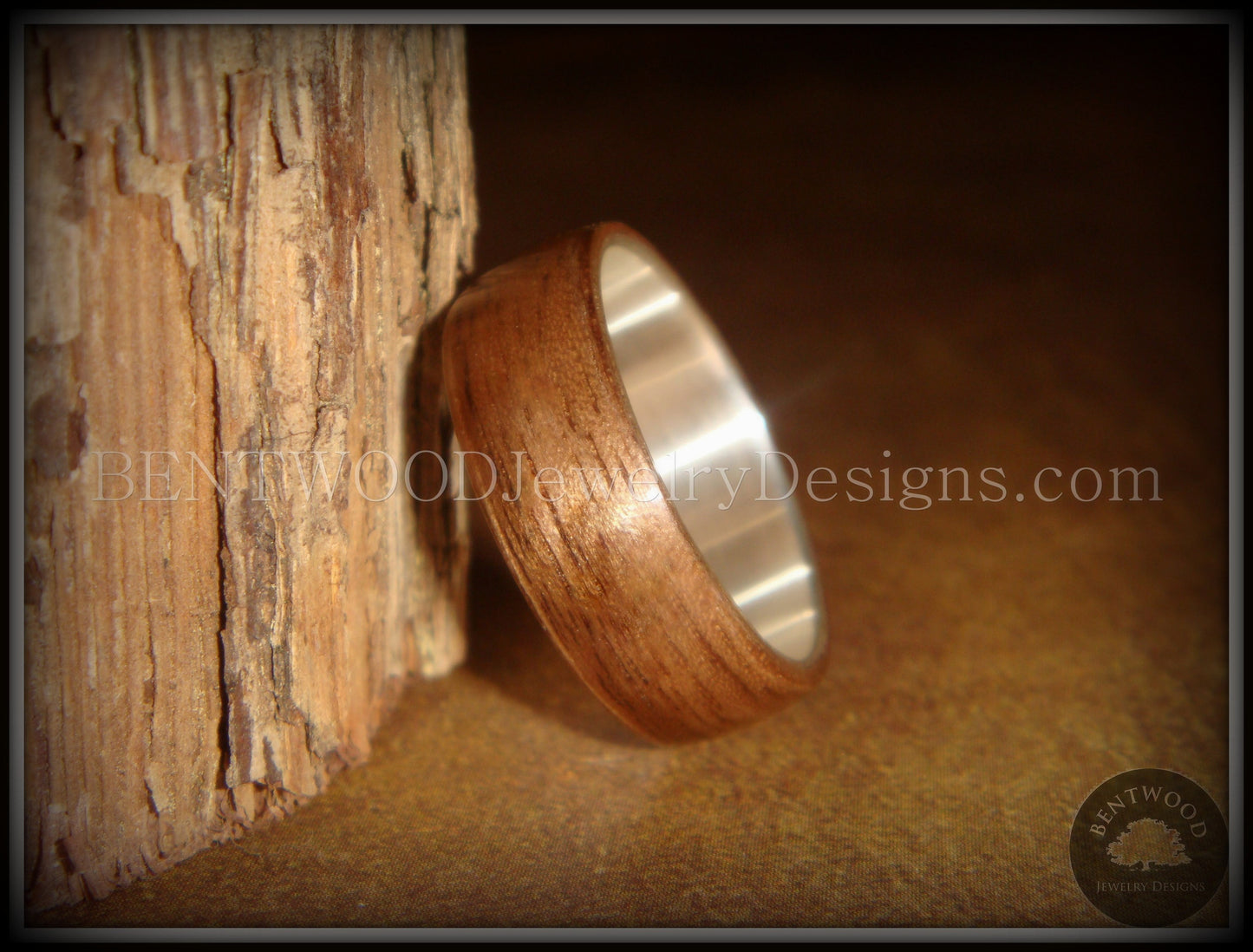 Bentwood Ring - American Walnut Wood Ring with Wide Fine Silver Core handcrafted bentwood wooden rings wood wedding ring engagement