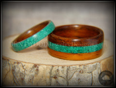 Bentwood Rings Set - Striped Rosewood Wood Rings with Malachite Inlays handcrafted bentwood wooden rings wood wedding ring engagement