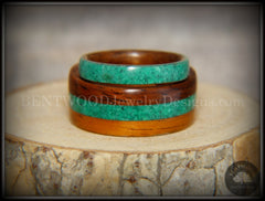 Bentwood Rings Set - Striped Rosewood Wood Rings with Malachite Inlays handcrafted bentwood wooden rings wood wedding ring engagement