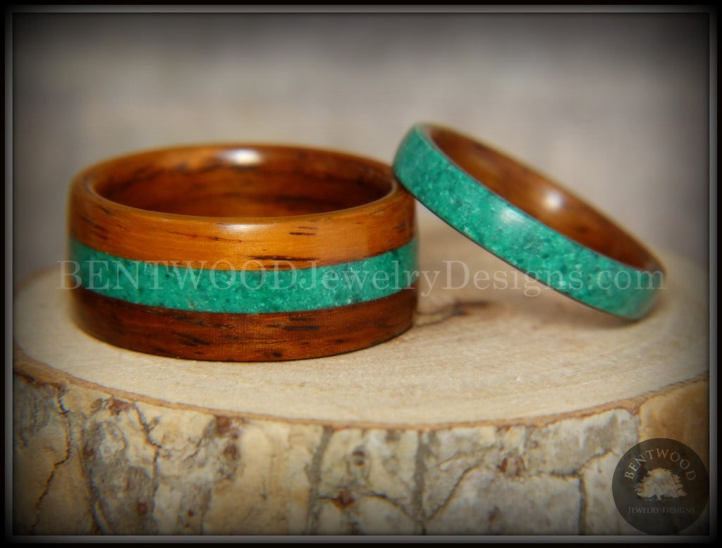 Bentwood Rings Set - Striped Rosewood Wood Rings with Malachite Inlays handcrafted bentwood wooden rings wood wedding ring engagement