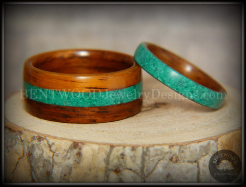 Bentwood Rings Set - Striped Rosewood Wood Rings with Malachite Inlays