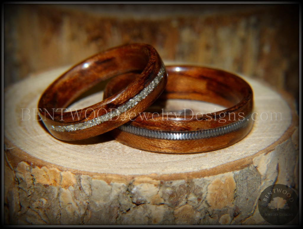 Bentwood Bubinga Wood Wedding Rings, Glass Inlay, Guitar String Inlay -  Bentwood Jewelry Designs - Custom Handcrafted Bentwood Wood Rings