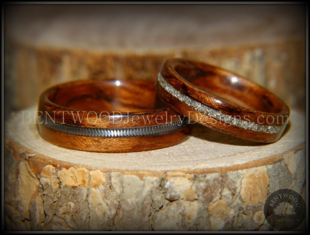 Bentwood Bubinga Wood Wedding Rings, Glass Inlay, Guitar String