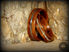 Bentwood Rings Set - "Waterfall" Bubinga Wood Ring Set with Glass Inlay and Guitar String Inlay handcrafted bentwood wooden rings wood wedding ring engagement