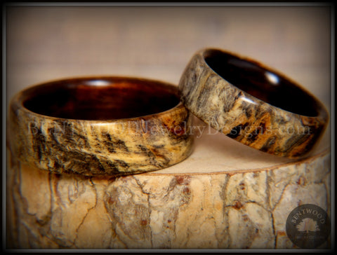 Bentwood Rings Set - "Buckeye Pair" California Buckeye Burl on Ebony Wood Core Set