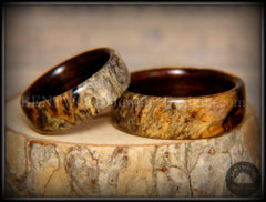Bentwood Rings Set - "Buckeye Pair" California Buckeye Burl on Ebony Wood Core Set handcrafted bentwood wooden rings wood wedding ring engagement