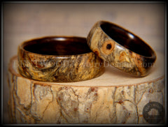 Bentwood Rings Set - "Buckeye Pair" California Buckeye Burl on Ebony Wood Core Set handcrafted bentwood wooden rings wood wedding ring engagement