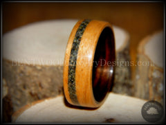 Bentwood Ring - Cherry Wood Ring with Ebony Wood Liner and Offset British Columbia Beach Sand Inlay handcrafted bentwood wooden rings wood wedding ring engagement