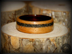 Bentwood Ring - Cherry Wood Ring with Ebony Wood Liner and Offset British Columbia Beach Sand Inlay handcrafted bentwood wooden rings wood wedding ring engagement