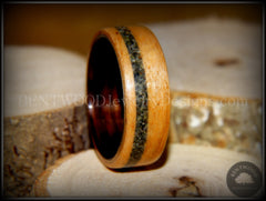 Bentwood Ring - Cherry Wood Ring with Ebony Wood Liner and Offset British Columbia Beach Sand Inlay handcrafted bentwood wooden rings wood wedding ring engagement