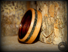 Bentwood Ring - Cherry Wood Ring with Ebony Wood Liner and Offset British Columbia Beach Sand Inlay handcrafted bentwood wooden rings wood wedding ring engagement