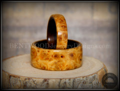 Bentwood Rings Set - "Golden Pair" Gold Amboyna Burl on Ebony Wood Core Set handcrafted bentwood wooden rings wood wedding ring engagement