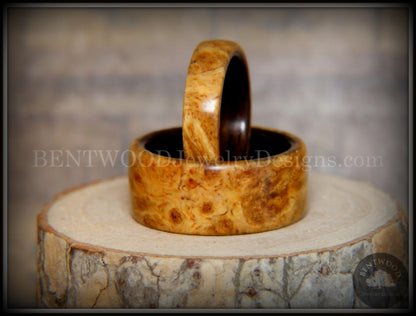 Bentwood Rings Set - "Golden Pair" Gold Amboyna Burl on Ebony Wood Core Set handcrafted bentwood wooden rings wood wedding ring engagement