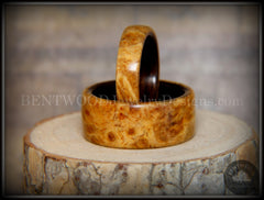 Bentwood Rings Set - "Golden Pair" Gold Amboyna Burl on Ebony Wood Core Set handcrafted bentwood wooden rings wood wedding ring engagement