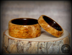 Bentwood Rings Set - "Golden Pair" Gold Amboyna Burl on Ebony Wood Core Set handcrafted bentwood wooden rings wood wedding ring engagement