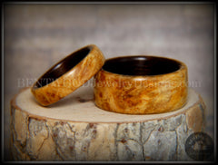 Bentwood Rings Set - "Golden Pair" Gold Amboyna Burl on Ebony Wood Core Set handcrafted bentwood wooden rings wood wedding ring engagement